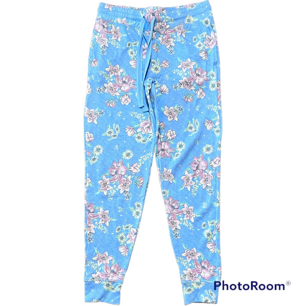 Macy’s Roudelain Blue Floral Brushed Knit Joggers Pants Sleep Lounge M New